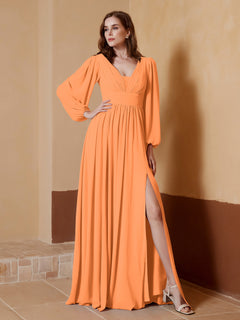 Plunging V-neck Floor-length Dress With Slit Orange