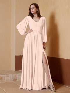 Plunging V-neck Floor-length Dress With Slit Pearl Pink