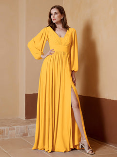 Plunging V-neck Floor-length Dress With Slit Tangerine