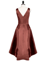 V-neck Satin High Low Bridesmaid Dresses-Terracotta Plus Size
