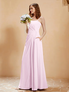 Square Neckline A-line Chiffon Dress With Pocket Blushing Pink