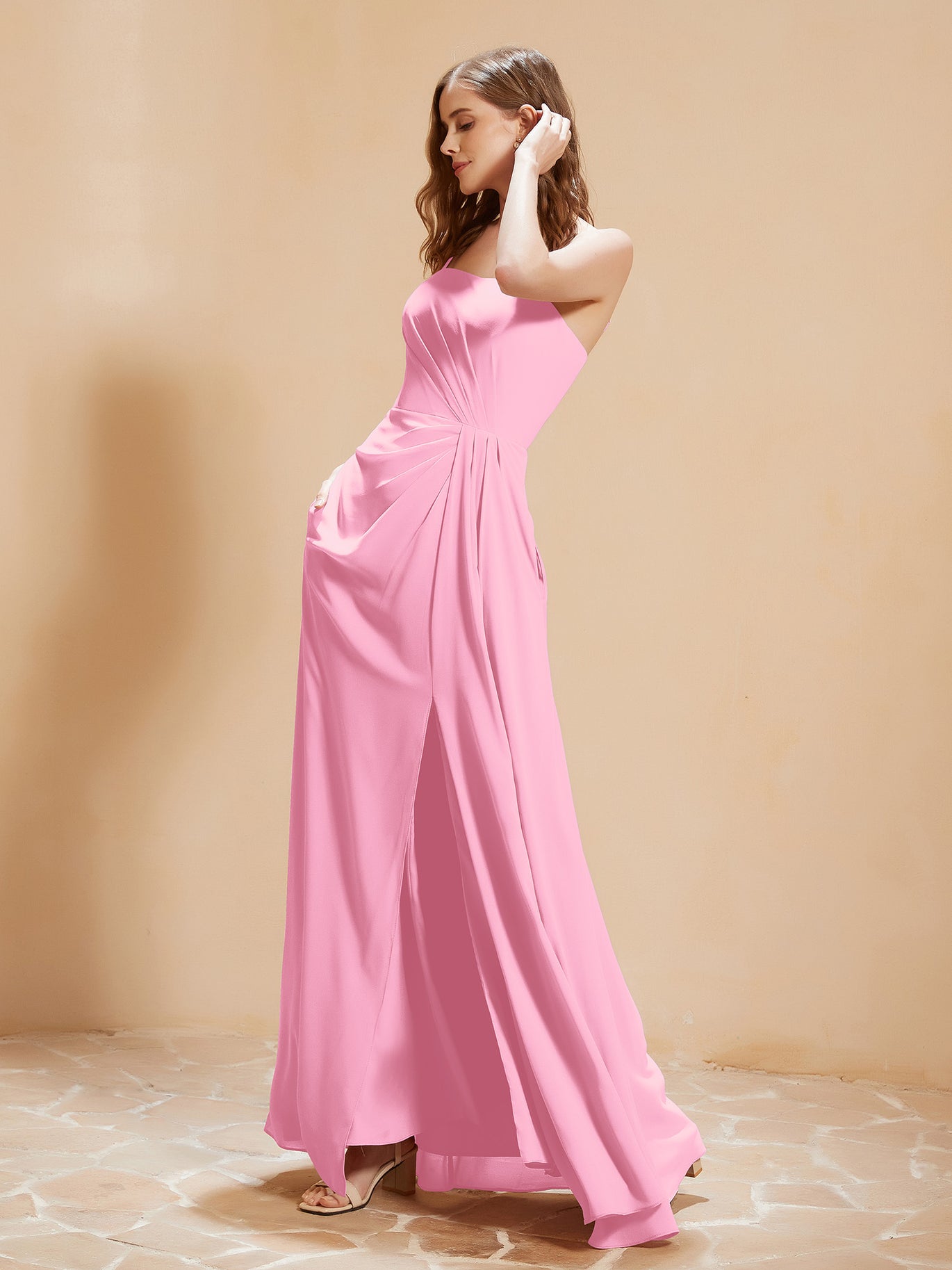 BABARONI Square Neckline A-Line Chiffon Dress with Pocket Candy Pink, Candy Pink / US0