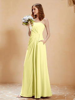 Square Neckline A-line Chiffon Dress With Pocket Daffodil
