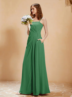 Square Neckline A-line Chiffon Dress With Pocket Emerald