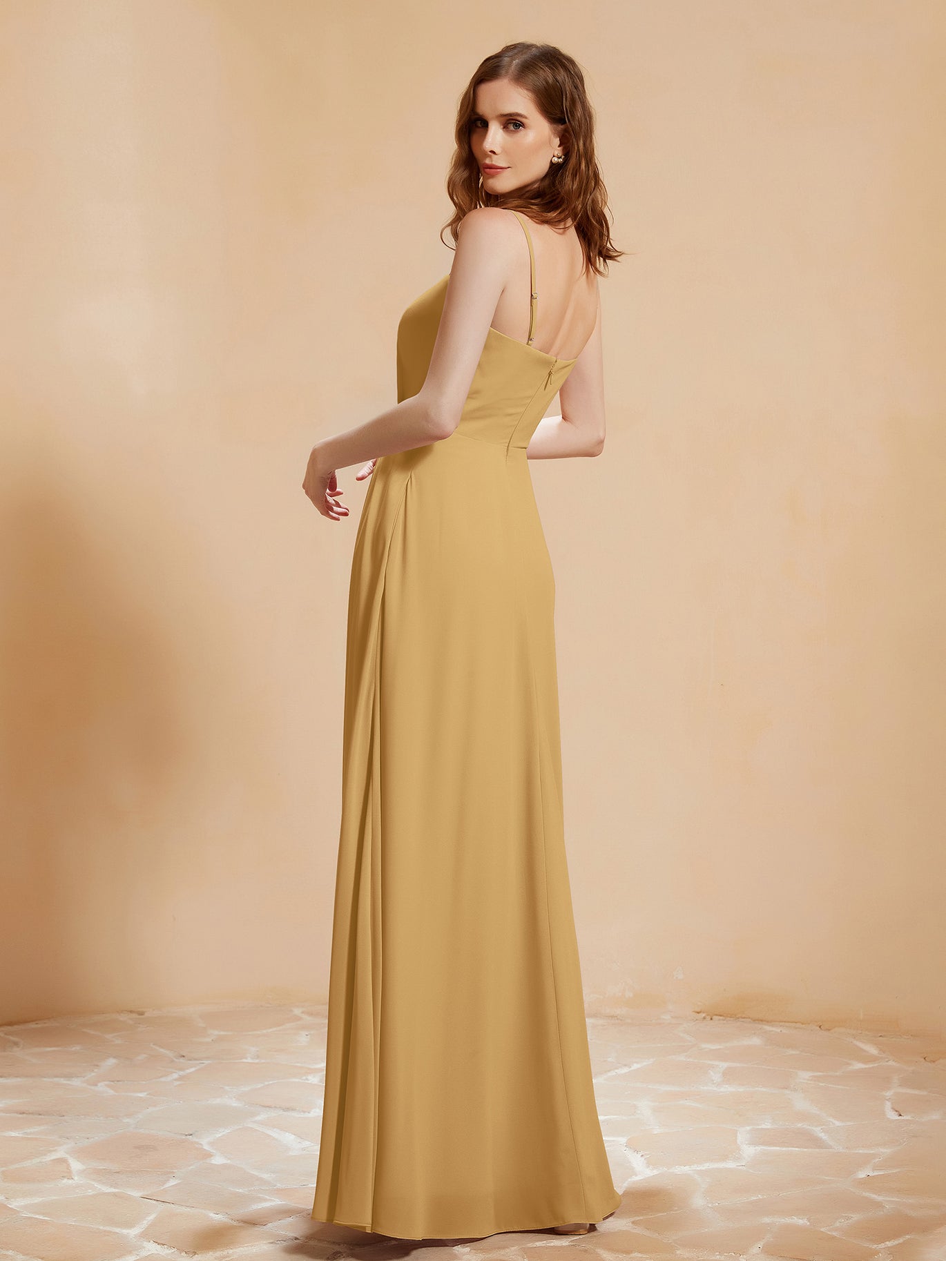 BABARONI Square Neckline A-line Chiffon Dress With Pocket Gold, Gold / US0