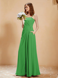 Square Neckline A-line Chiffon Dress With Pocket Green