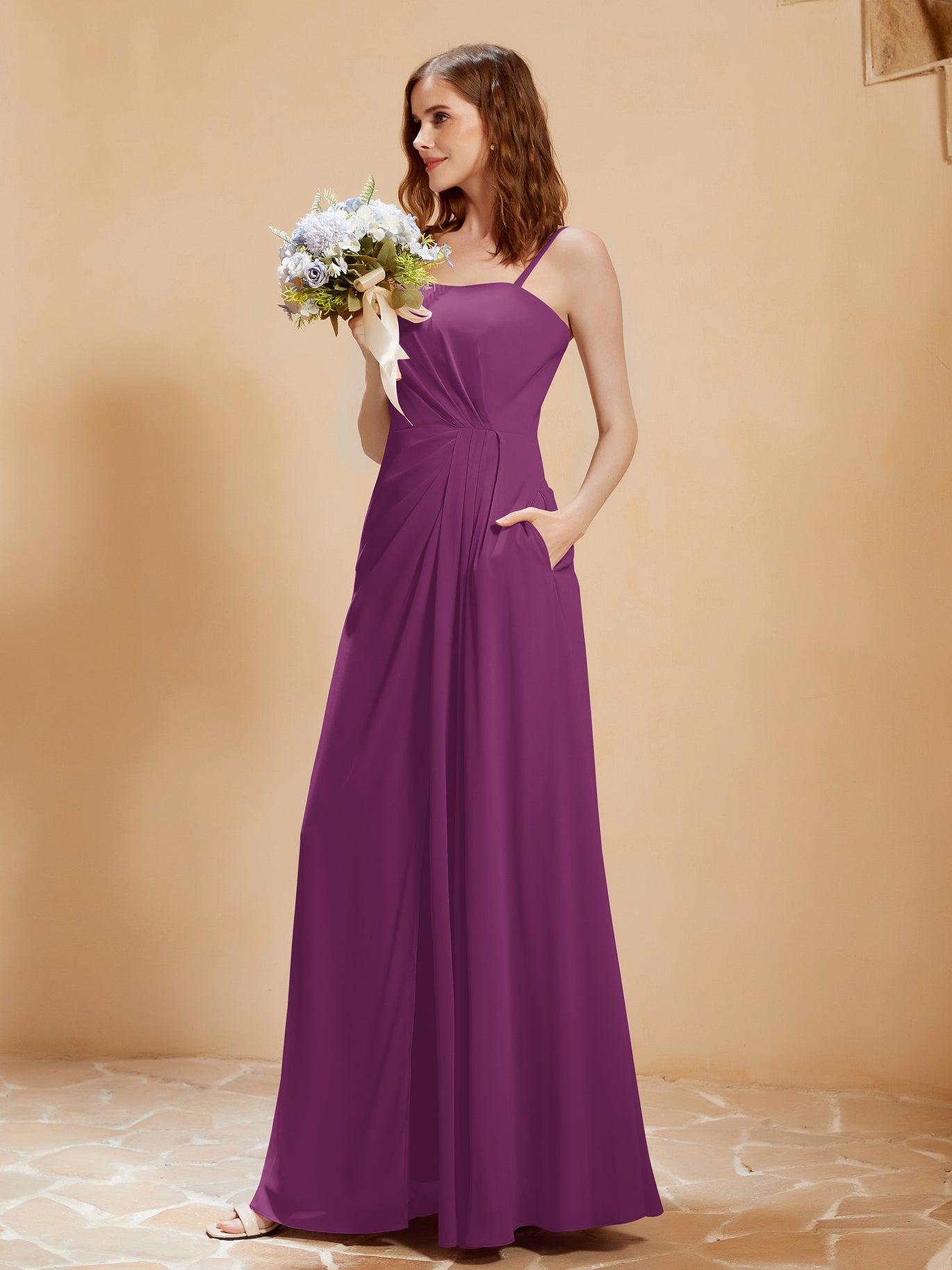 BABARONI Square Neckline A-line Chiffon Dress With Pocket Orchid Plus Size, Orchid / US18 BABARONI Square Neckline A-line Chiffon Dress With Pocket Orchid Plus Size, Orchid / US18
