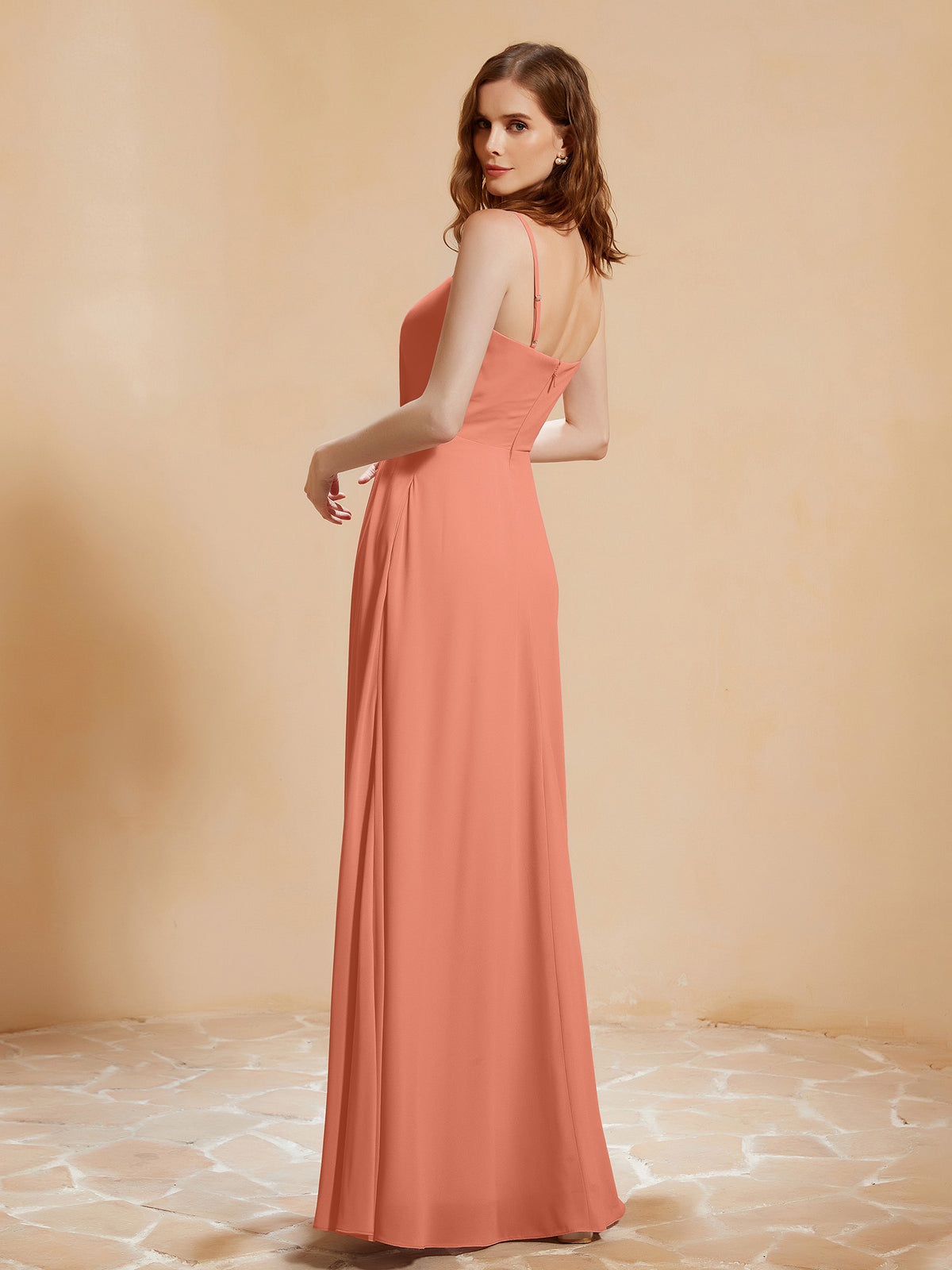 papaya colored bridesmaid dresses BABARONI Chiffon Square Floor-length Spaghetti Straps with Pocket A-line, Papaya / US18 Mermaid dress