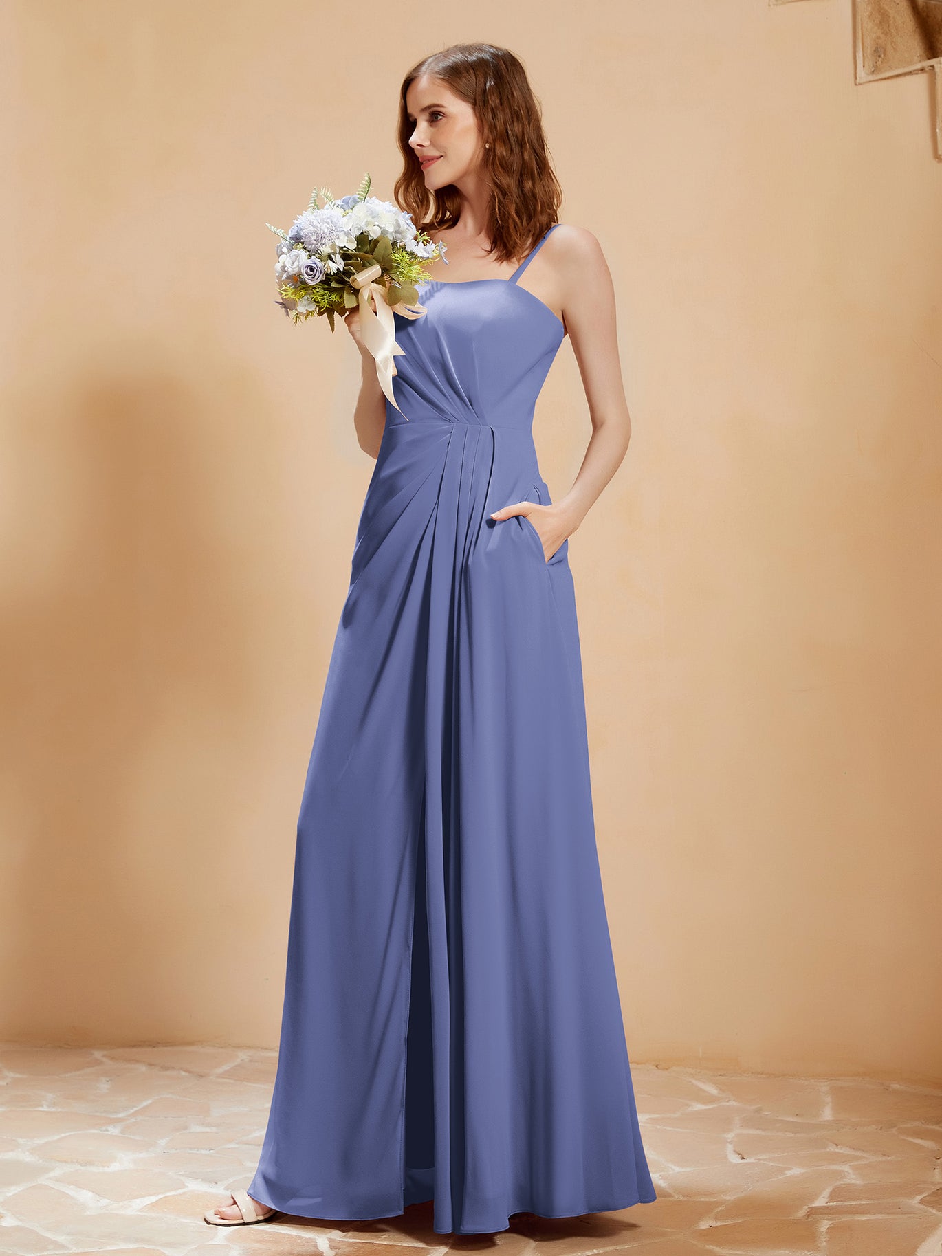 BABARONI Square Neckline A-line Chiffon Dress With Pocket Periwinkle Plus Size, Periwinkle / US18 BABARONI Square Neckline A-line Chiffon Dress With Pocket Periwinkle Plus Size, Periwinkle / US18
