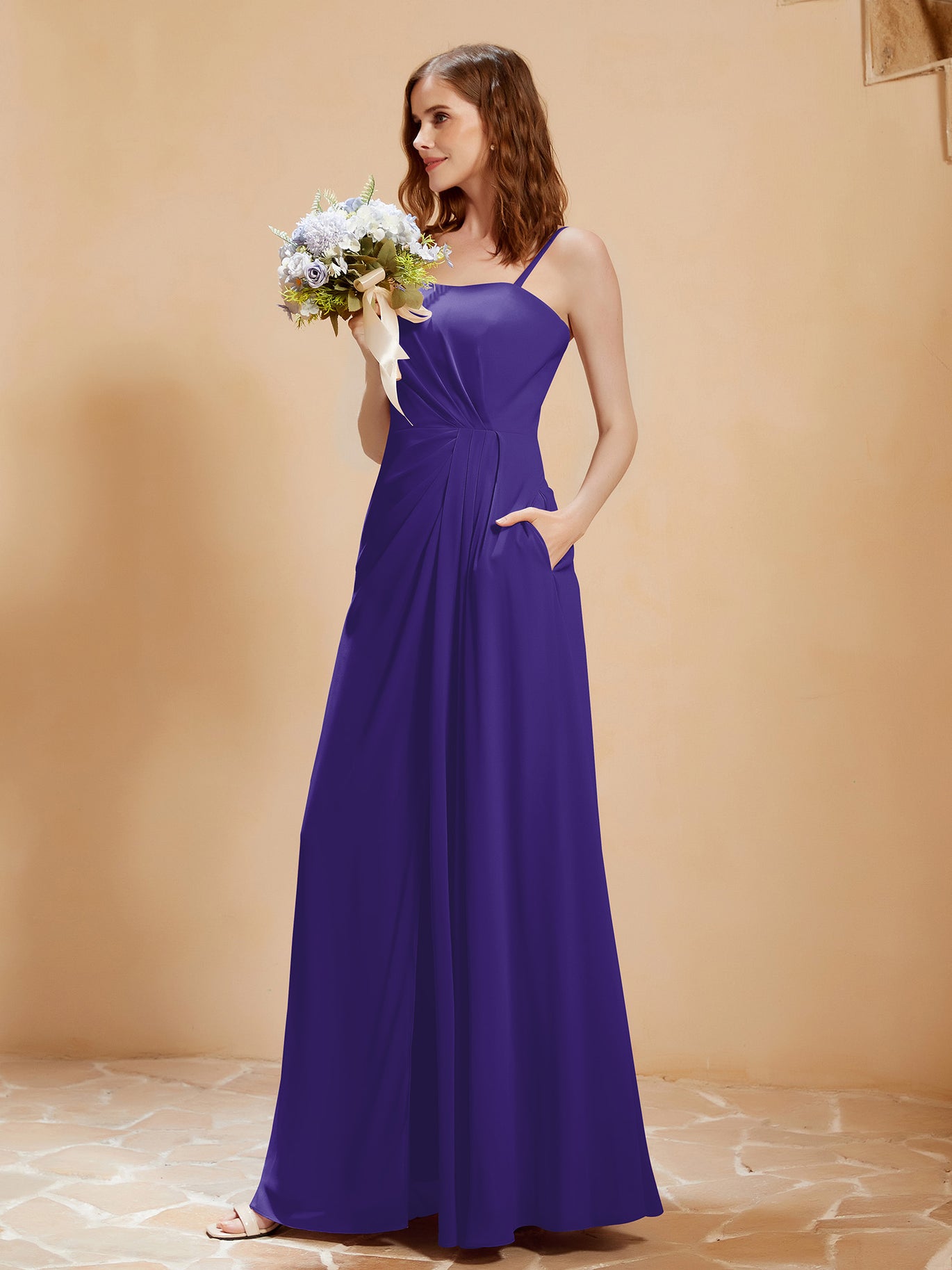 BABARONI Square Neckline A-line Chiffon Dress With Pocket Regency, Regency / US0