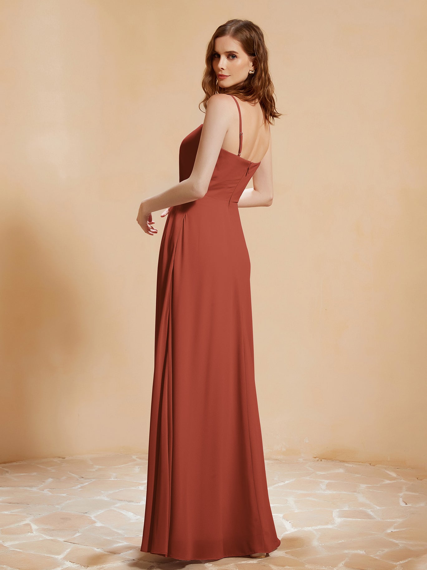 BABARONI Square Neckline A-line Chiffon Dress With Pocket Rust, Rust / US0 BABARONI Square Neckline A-line Chiffon Dress With Pocket Rust, Rust / US0