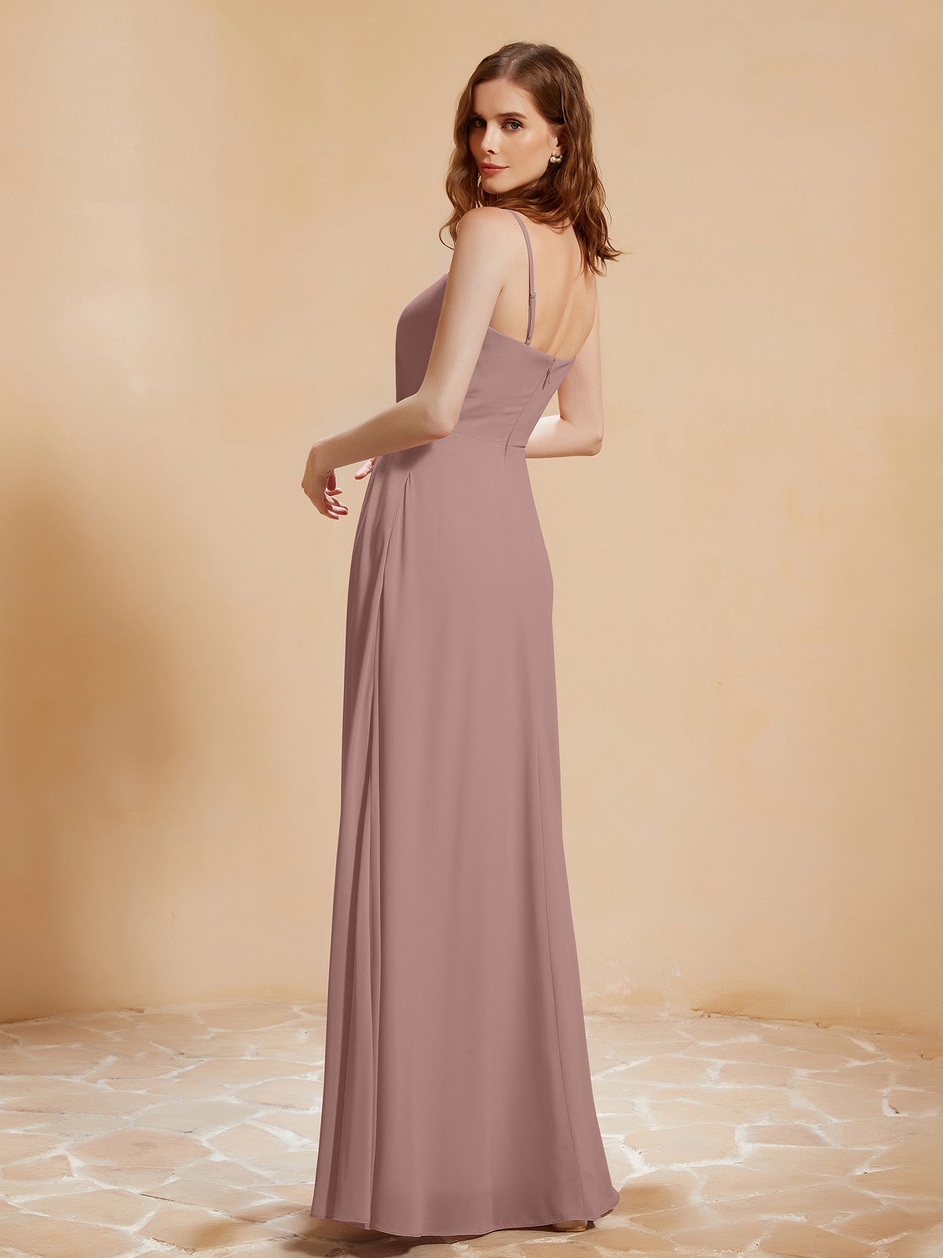 BABARONI Square Neckline A-line Chiffon Dress With Pocket Vintage Mauve Plus Size, Vintage Mauve / US18