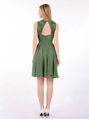 Illusion Neck Chiffon and Lace Dress-Olive Green Plus Size