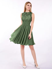 Illusion Neck Chiffon and Lace Dress-Olive Green Plus Size