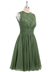 Illusion Neck Chiffon and Lace Dress-Olive Green Plus Size