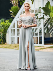 Flower Lace Sequin Appliqued Dress Silver