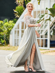 Flower Lace Sequin Appliqued Dress Silver