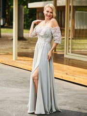 Flower Lace Sequin Appliqued Dress Silver