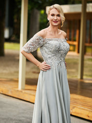 Flower Lace Sequin Appliqued Dress Silver