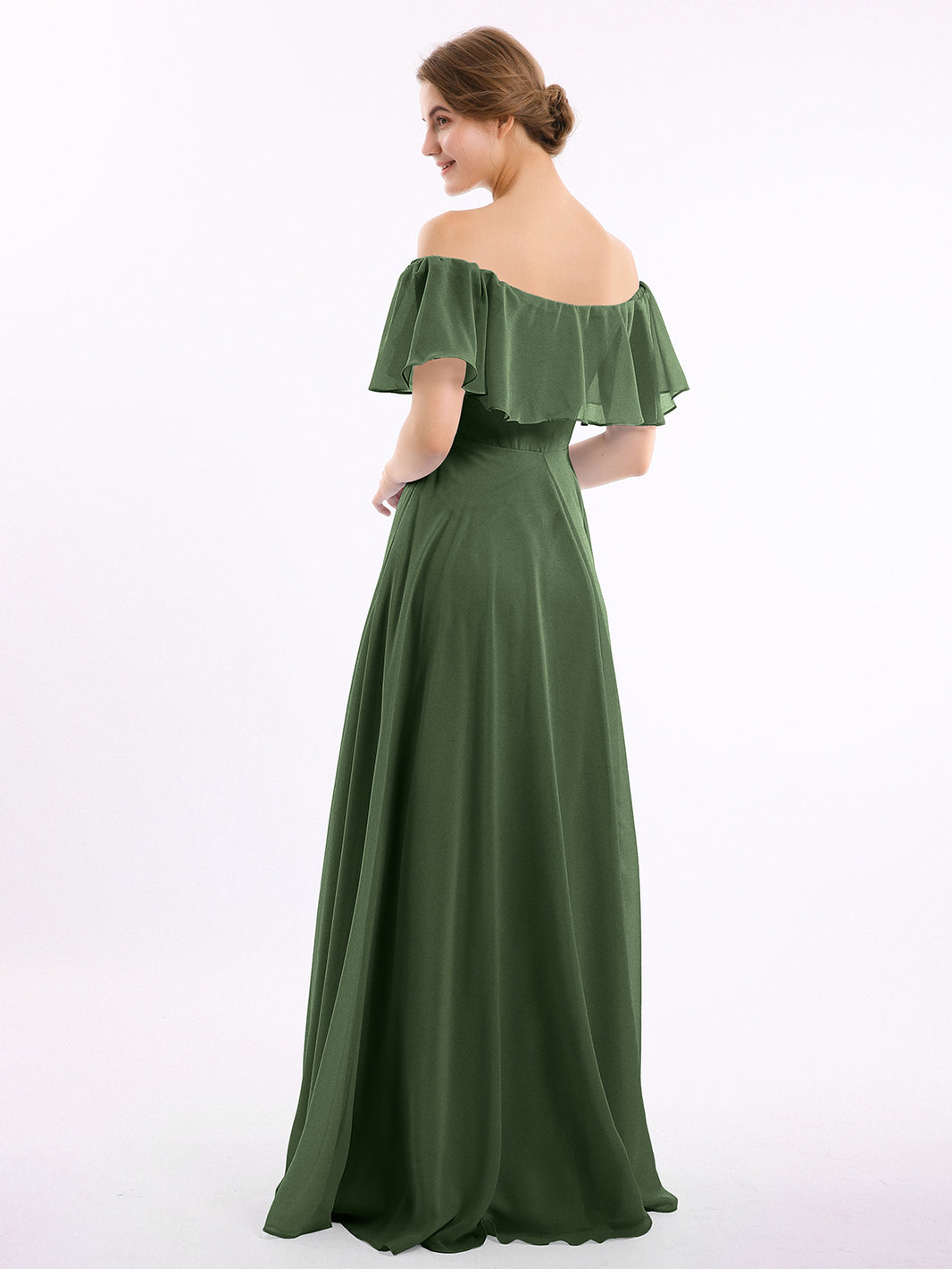 BABARONI Off the Shoulder Chiffon Full Length Dress-Olive Green, Olive Green / US0