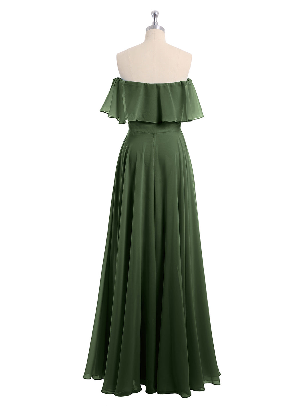 BABARONI Chiffon Olive Green Bridesmaid Dresses Off-the-shoulder  Floor-length Short Pleated A-line