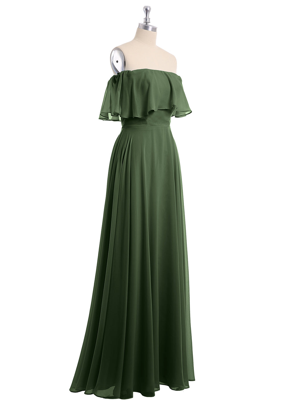 BABARONI Off the Shoulder Chiffon Full Length Dress-Olive Green, Olive Green / US0 BABARONI Off the Shoulder Chiffon Full Length Dress-Olive Green, Olive Green / US0
