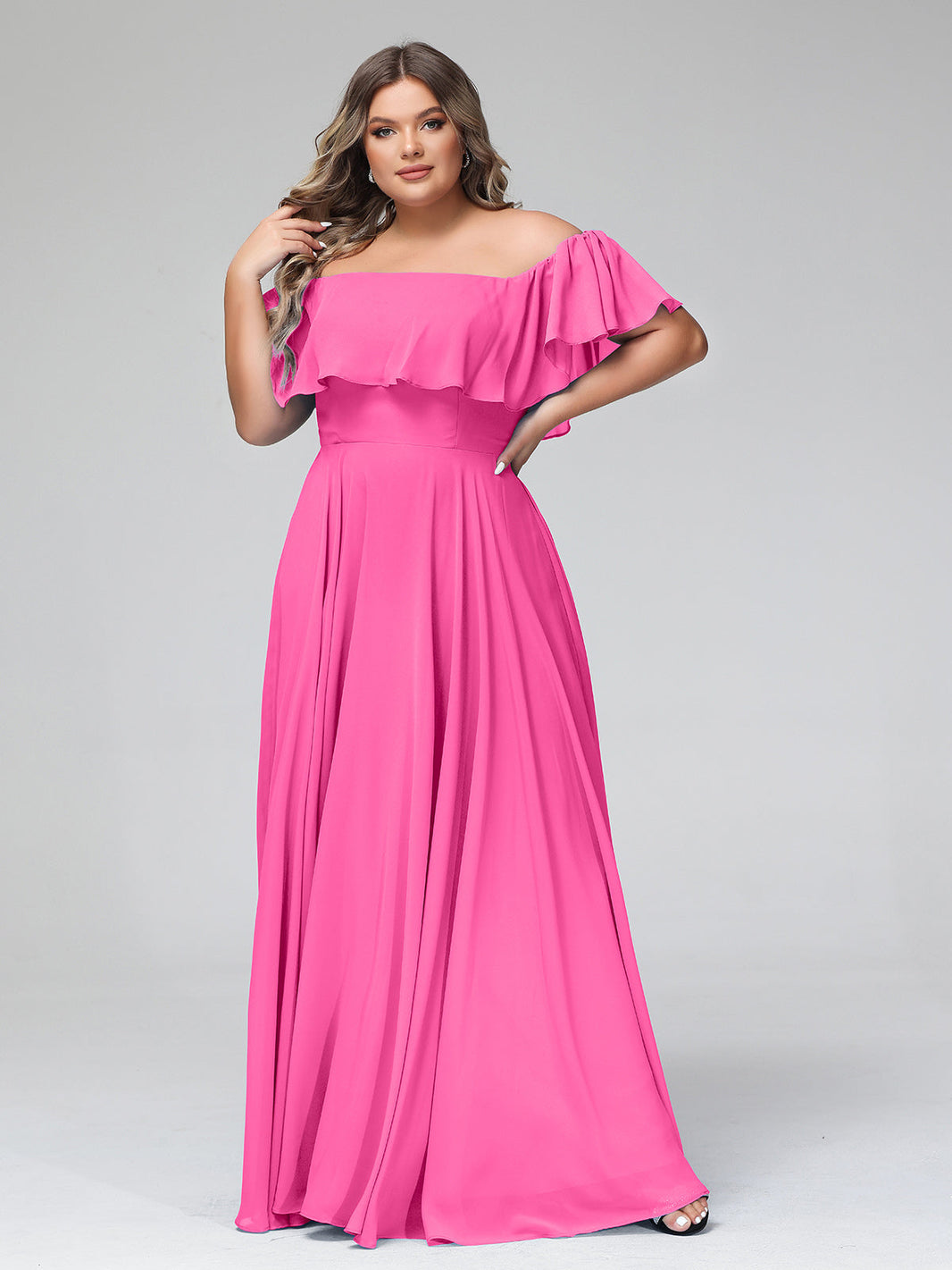 BABARONI Off the Shoulder Chiffon Full Length Dress-Azalea, Azalea / US0