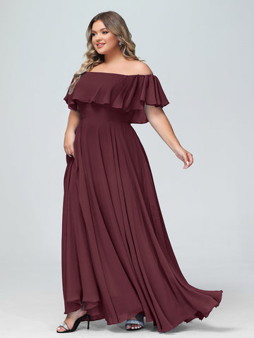 Notch Neck Chiffon Simple Floor Length Dress Cabernet