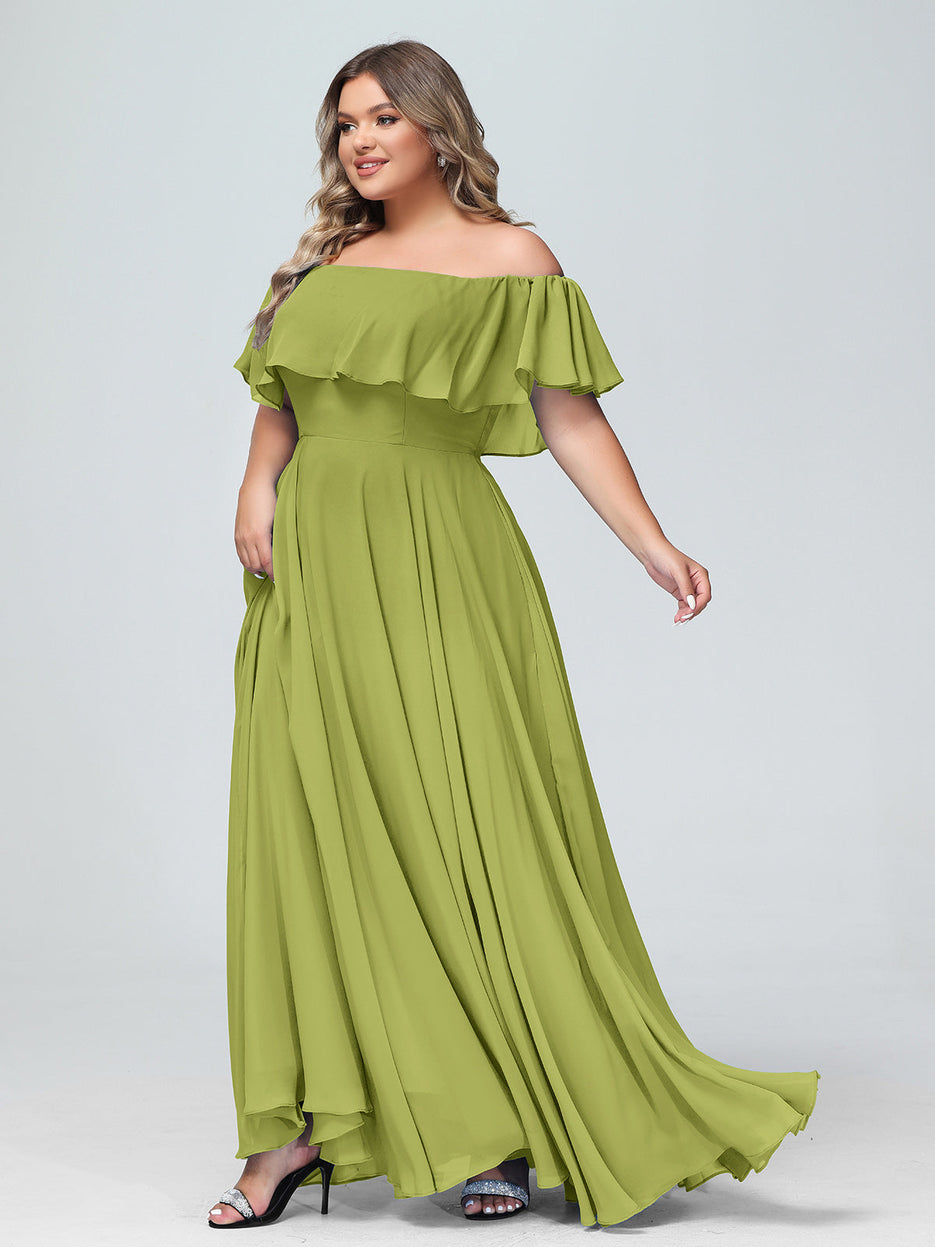 Illusion Neck Chiffon Full Length Dresses Clover