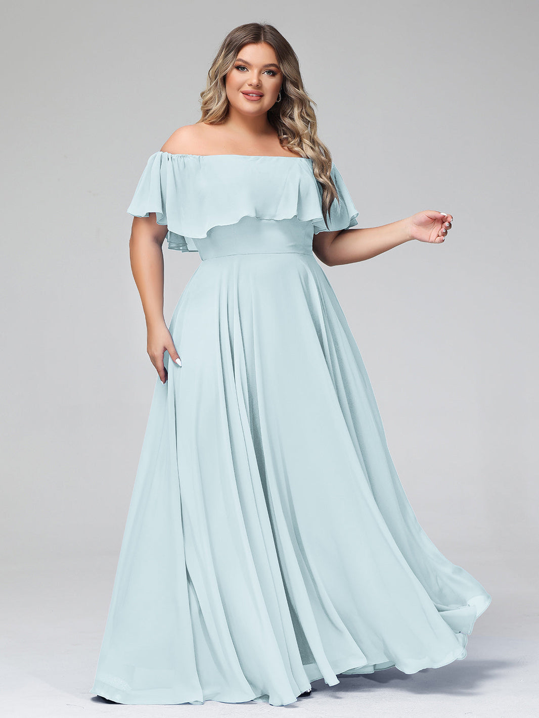 BABARONI Off the Shoulder Chiffon Full Length Dress-Mist, Mist / US0