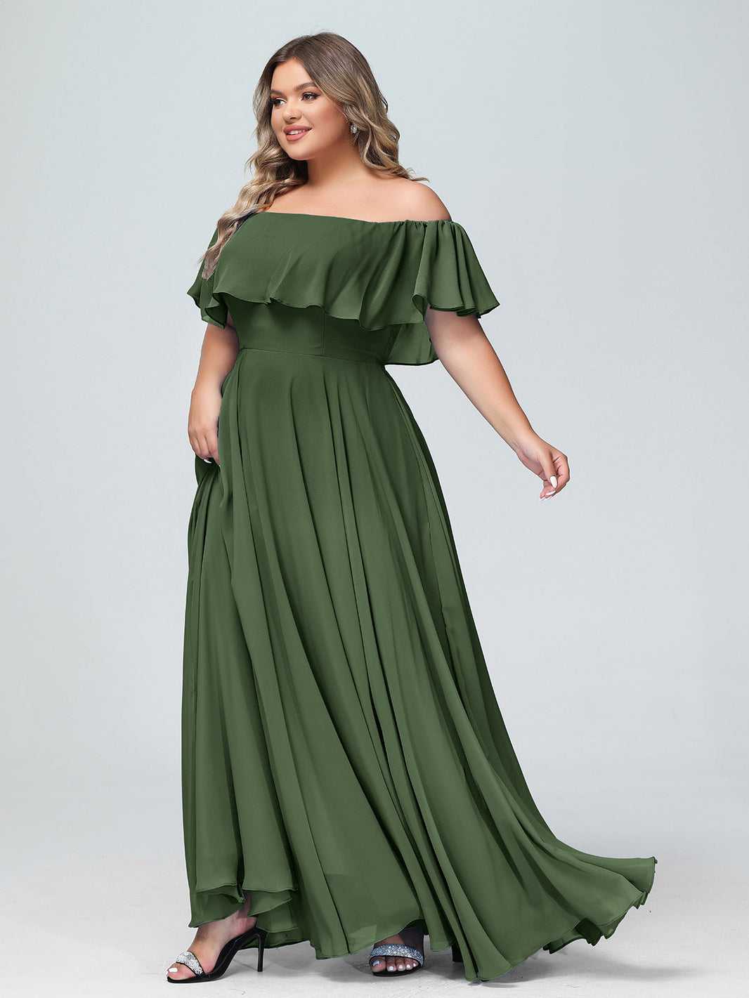 BABARONI BABARONI Chiffon Olive Green Bridesmaid Dresses Off-the-shoulder Floor-length Short Pleated A-line, Olive Green / US0 BABARONI BABARONI Chiffon Olive Green Bridesmaid Dresses Off-the-shoulder Floor-length Short Pleated A-line, Olive Green / US0