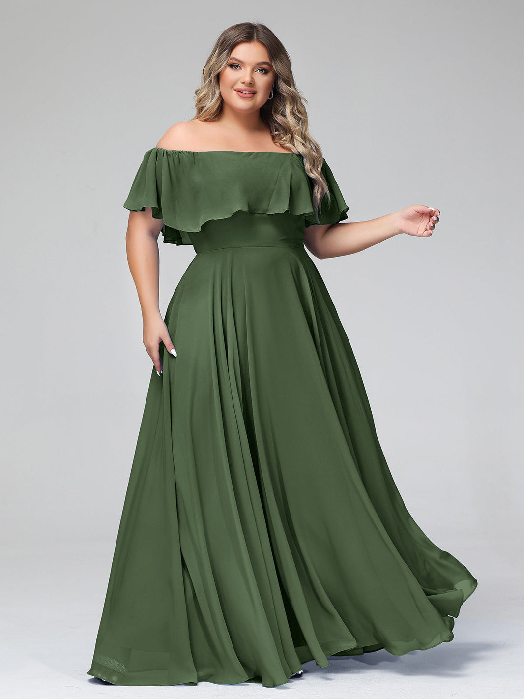 slim fit dress slacks Olive Green Plus Size Chiffon Bridesmaid Dress BABARONI Halter Neck Maxi Flowy Skirt Gown