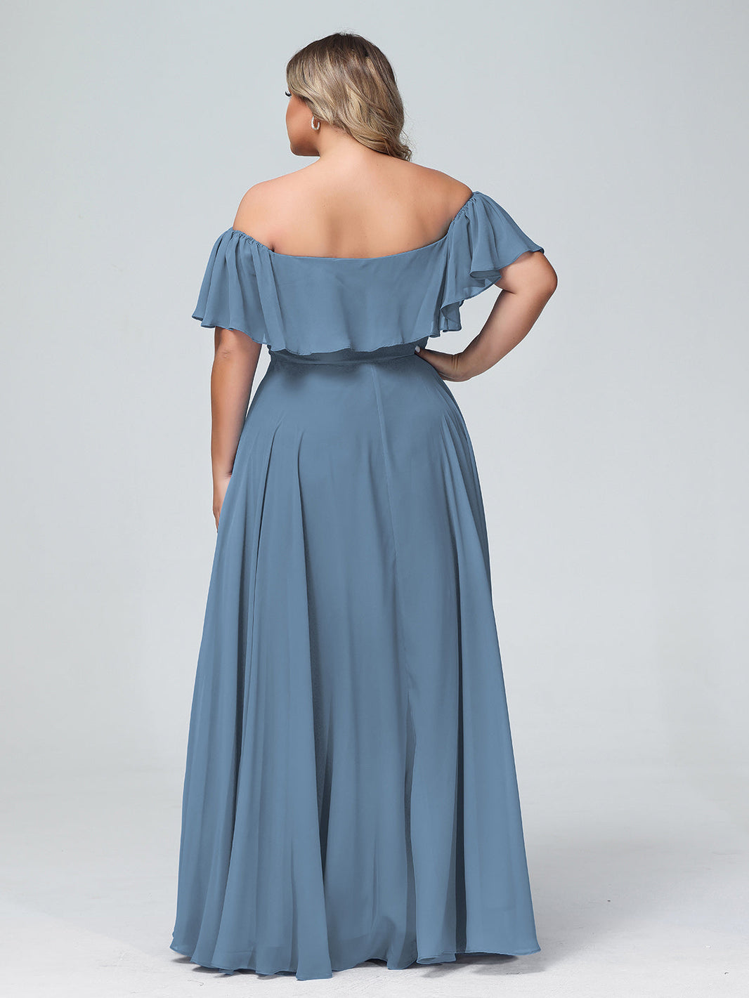 BABARONI Off the Shoulder Chiffon Full Length Dress-Slate Blue, Slate Blue / US0