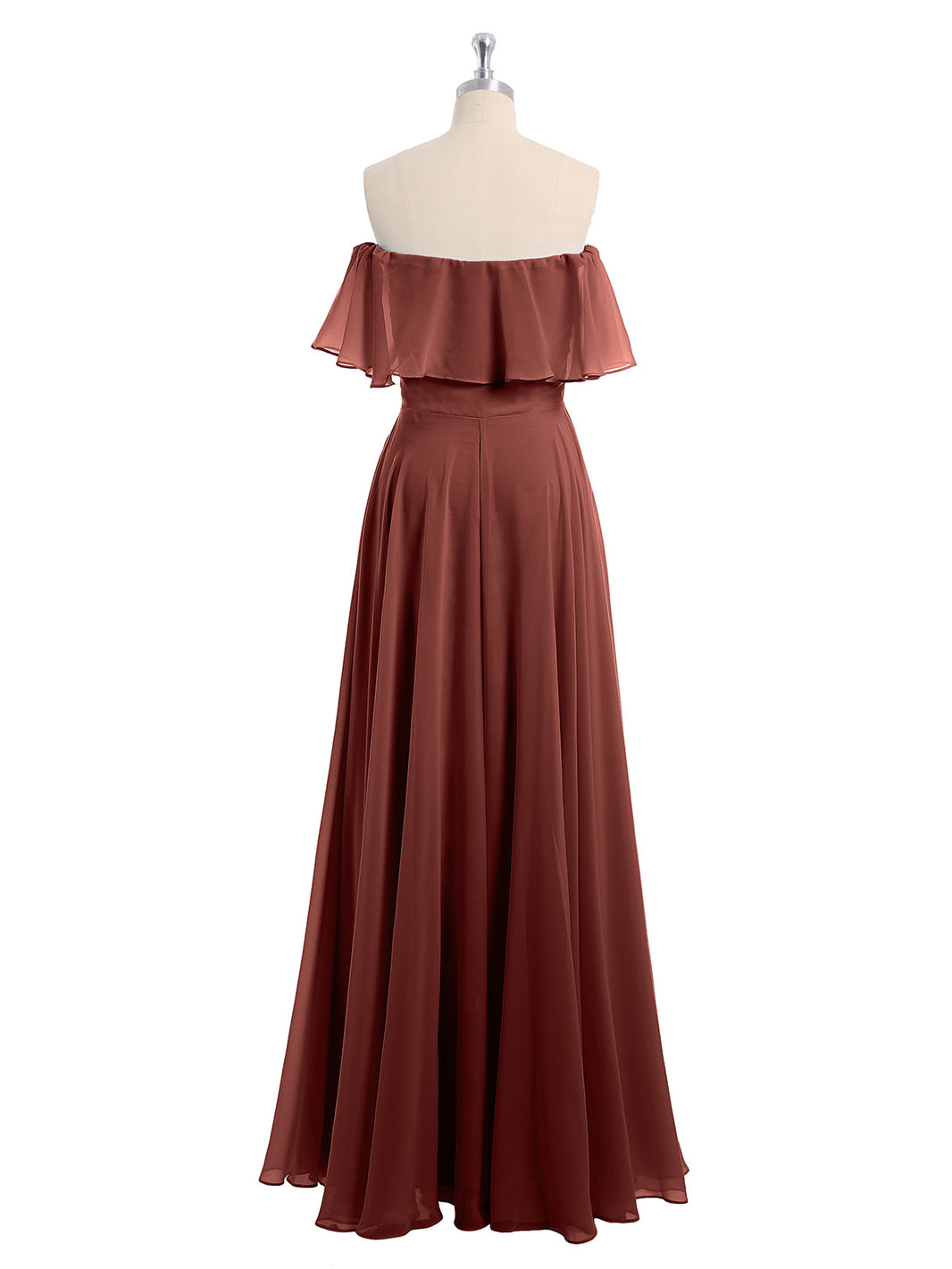 BABARONI Chiffon Terracotta Bridesmaid Dresses Off-the-shoulder  Floor-length Short Pleated A-line