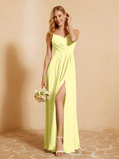 Sweetheart Pleated Long Dress With Slit Daffodil