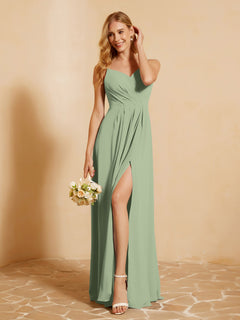 Sweetheart Pleated Long Dress With Slit Dusty Sage