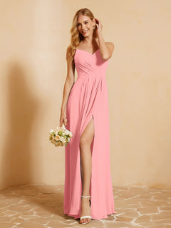 Sweetheart Pleated Long Dress With Slit Flamingo