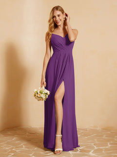Sweetheart Pleated Long Dress With Slit Grape