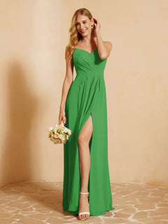 Sweetheart Pleated Long Dress With Slit Green