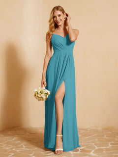 Sweetheart Pleated Long Dress With Slit Jade