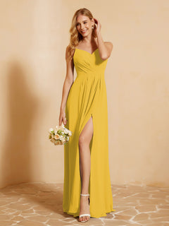 Sweetheart Pleated Long Dress With Slit Marigold