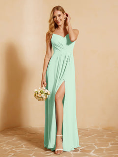 Sweetheart Pleated Long Dress With Slit Mint Green