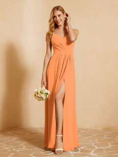 Sweetheart Pleated Long Dress With Slit Orange