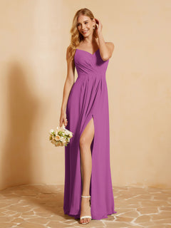 Sweetheart Pleated Long Dress With Slit Orchid