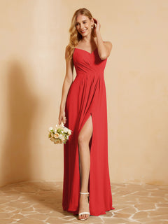 Sweetheart Pleated Long Dress With Slit Red