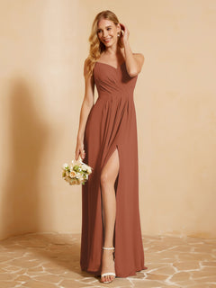 Sweetheart Pleated Long Dress With Slit Rust
