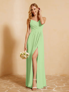 Sweetheart Pleated Long Dress With Slit Sage