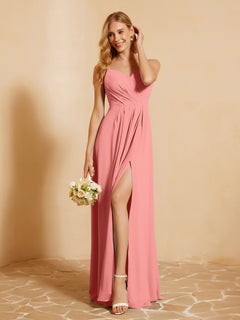 Sweetheart Pleated Long Dress With Slit Sunset
