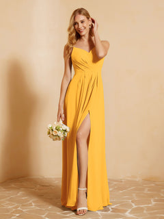 Sweetheart Pleated Long Dress With Slit Tangerine