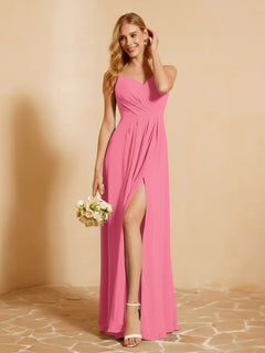 Sweetheart Pleated Long Dress With Slit Watermelon